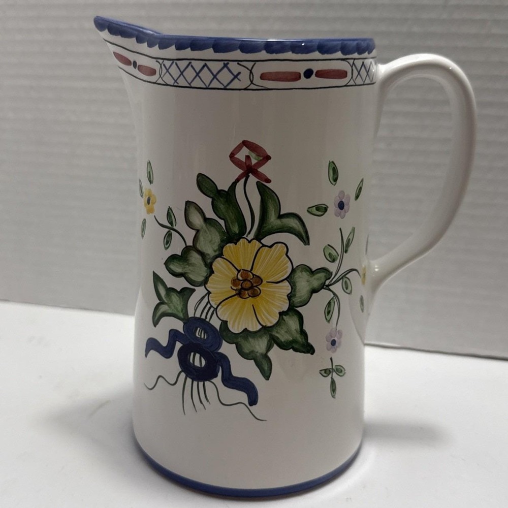 TIFFANY & CO. Hand Painted Ceramic Signed 7" Pitcher Lisbon Portugal